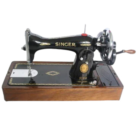 Vintage Singer sewing machine model 15 with hand crank.